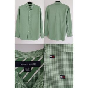 Tommy Hilfiger Men's‎ Sz L Button Down Shirt Green Check Plaid Ivy League Preppy